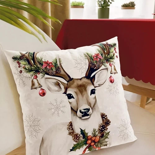 PBN288n Винтидж коледна калъфка за възглавница Marquisette с елени