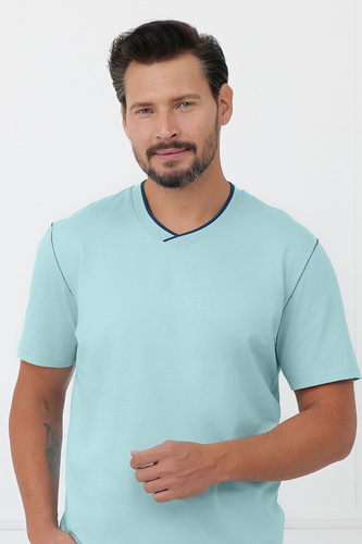 Мъжка памучна пижама Devon Italian Fashion с дълги панталони, тюркоаз