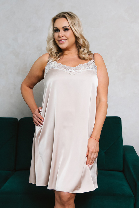 Докосване на нощницата с тясна презрамка, къса Italia Fashion - бежово