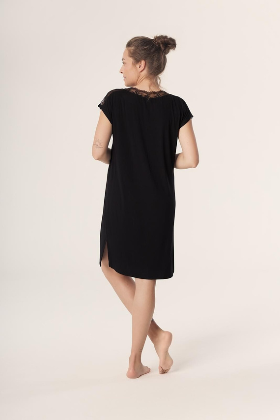 Черна нощница Petra KB59 Mefemi Nipplex – вискоза, дантела, къс ръкав, над коляното