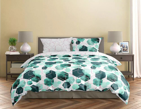 Milargo Verde 009 Спално бельо от геометричен сатен Фаро зелено