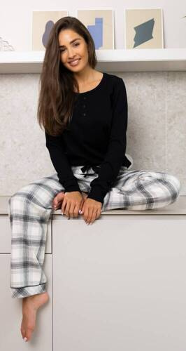 Дамска фланелена пижама Blanche Sensis - черна