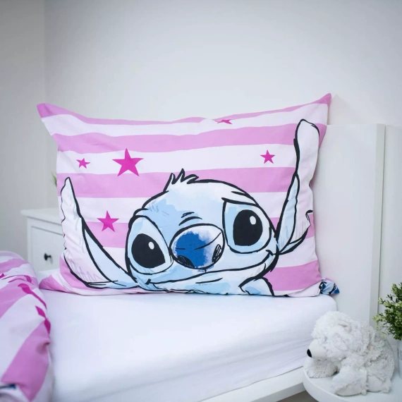 Спален комплект Lilo i Stitch JF24 140x200 розов със звезди 100% памук