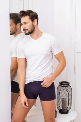 Ikar Мъжка тениска с деколте италианска мода - бяла 