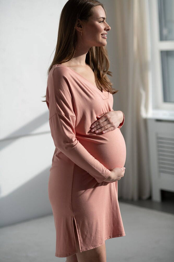 Нощница за бременни и кърмачки Moon bamboo с дълъг ръкав Milk&Love билкова роза