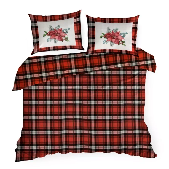 Коледно спално бельо Bliss, карирана Витлеемска звезда, европердета, червено