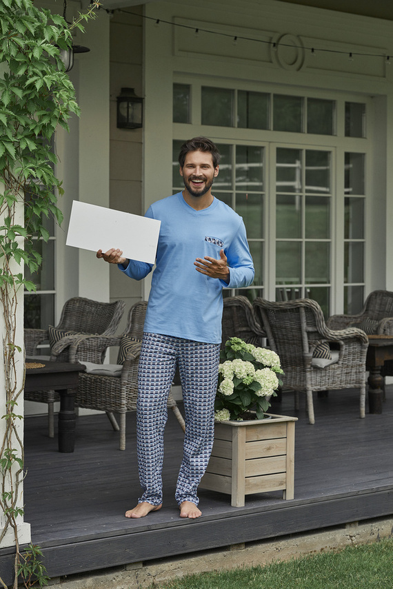 Jaromir Мъжки дълъг ръкав, дълъг панталон Италианска мода - синьо/печат