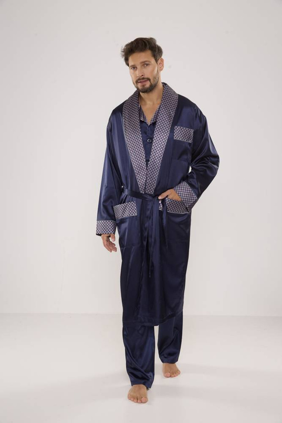 939 Мъжка сатенена пижама - тъмносиня 