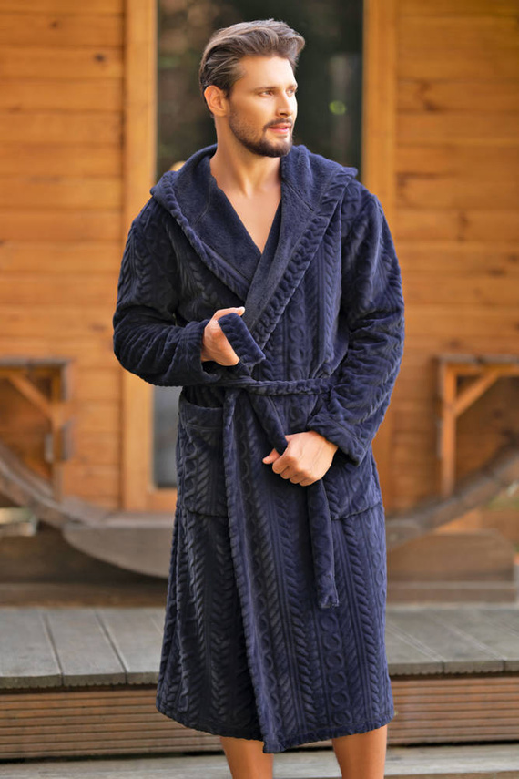 Zygmunt Мъжки халат за баня с качулка Италианска мода - тъмносин 