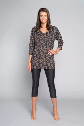 Pinnia Дамска пижама с 3/4 ръкав, 3/4 панталон Италианска мода - принт/графит 