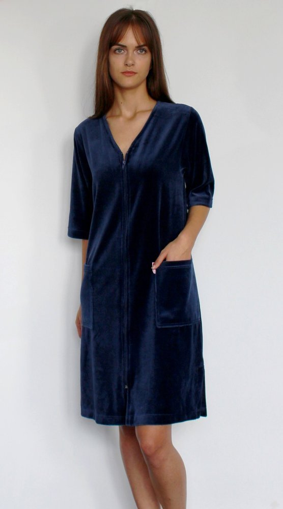 431 Дамски халат от велур Forex - тъмносин