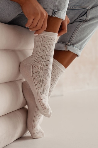 0989-007 Ажурни дамски чорапи Милена - екрю