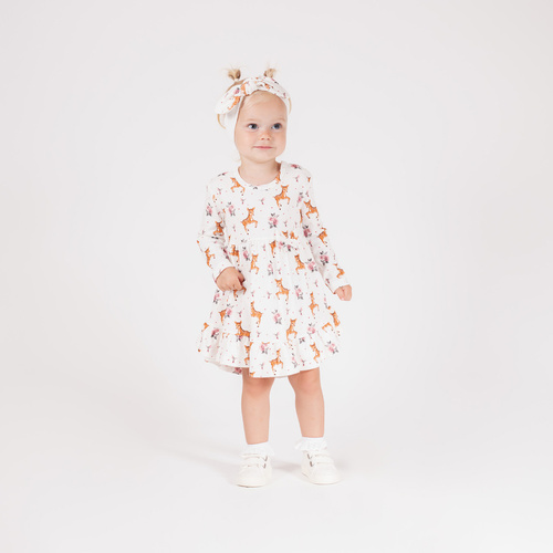 216166 Лала – Рокля за момиче Никол, памучна, с дълъг ръкав, светлобежова