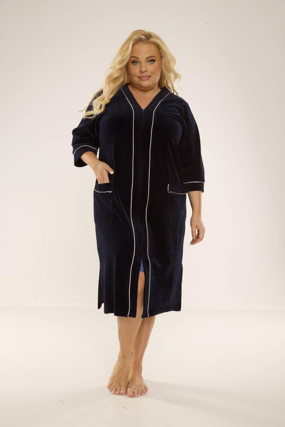 974 / 352 Дамски халат от велур Forex - тъмносин