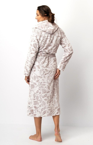 LGL 545 Дамски халат Key екрю-мока – мек, с качулка, завързва се на талията