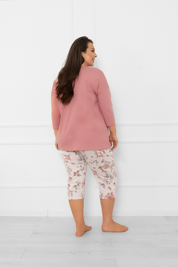 Дамска пижама Akita - памук, 3/4 ръкав и 3/4 панталон, флорален десен Италианска мода