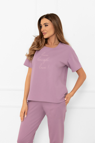 Дамска пижама Ksara - къс ръкав, панталон 3/4, памук Италианска мода - heather 