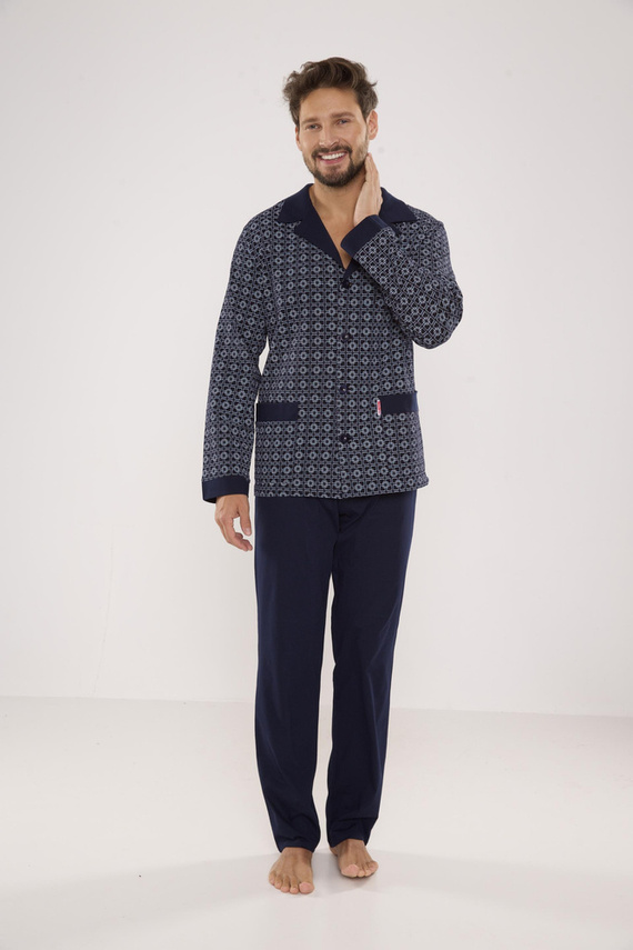 538 Carlo Мъжка пижама De lafense - морско синьо + квадрат