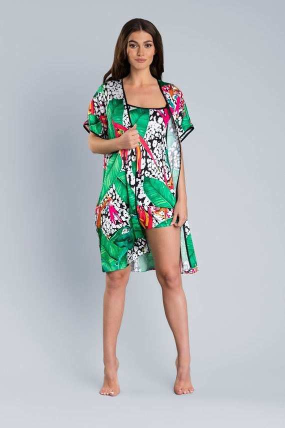 DORITA Дамски сатенен халат Италианска мода - принт/зелено