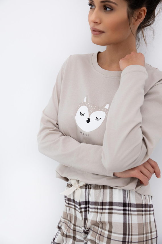 Дамска пижама Tinsley Sensis - памучна, дълга, карирана