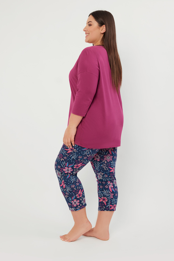 Folk Дамска пижама 3/4 ръкав, 7/8 панталон Италианска мода - къпина/принт