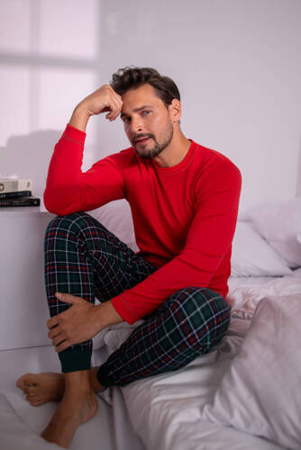 Fogo Мъжка пижама с дълъг ръкав и дълъг панталон Италианска мода - червено/принт