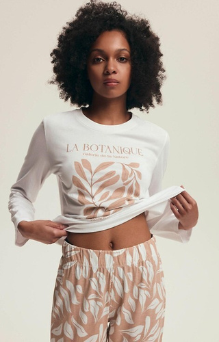 43689 Дамска пижама Dextra Henderson Cream - Памучна, Ботанически принт