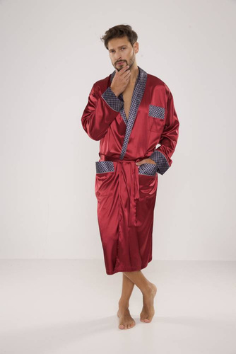 940 Forex мъжки сатенен халат за баня - бордо