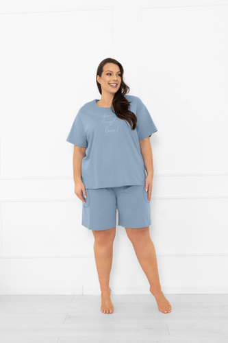 Дамска пижама Ksara Italian Fashion - памук, къс ръкав и къси панталони - стомана
