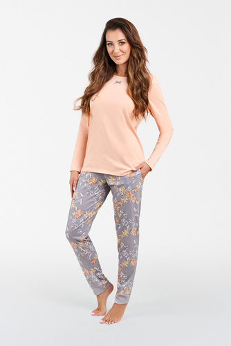 Kasali Дамска пижама с дълъг ръкав и панталон Италианска мода - сьомга/принт 