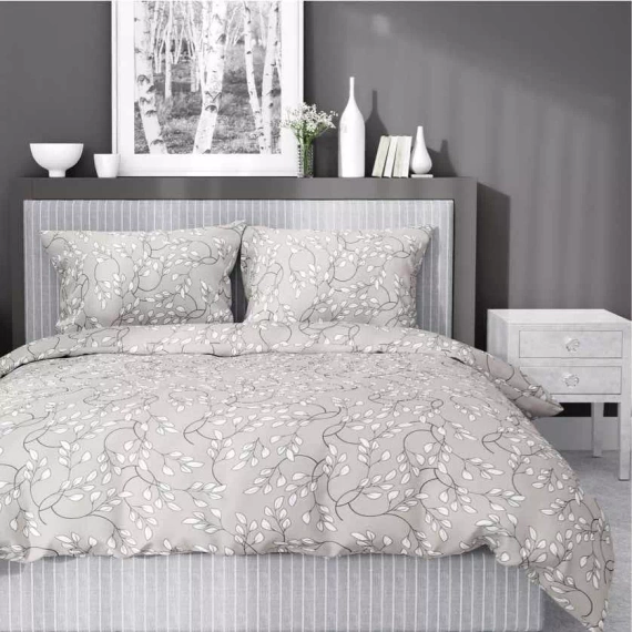 5217 B Спално бельо от сатен, фини листа, Detexpol бежово