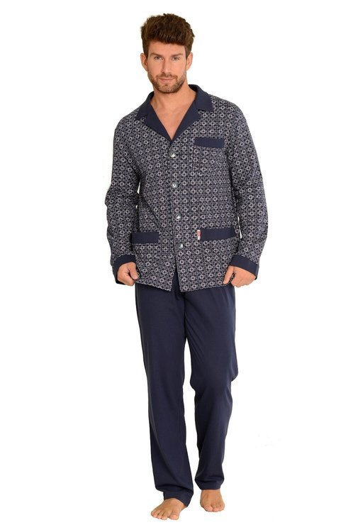 538 Carlo Мъжка пижама De lafense - морско синьо + квадрат