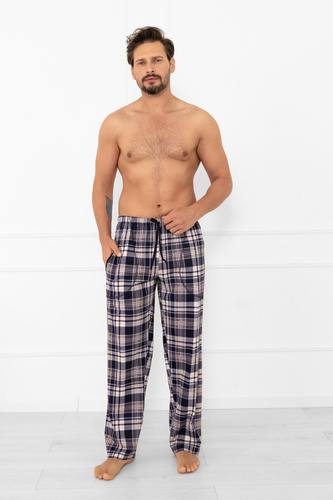 Мъжки панталони за пижама Edwin Italian Fashion - памук, карирани, дълги