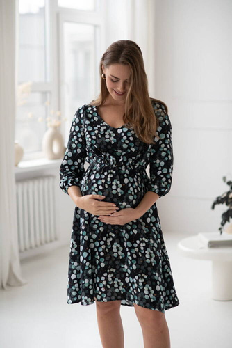 Lovely Dress Миди рокля за бременни и кърмачки с 3/4 ръкави Milk&Love с евкалиптови листа