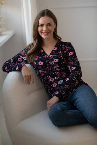 Черна блуза за кърмачки и бременни на цветя Milk Bar Milk&Love