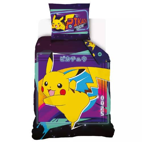 Памучно спално бельо Pokemon Pikachu Carbotex, лилаво