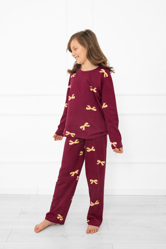 Пижама за момичета Kwadro Italian Fashion - памук, дълъг ръкав, панделки