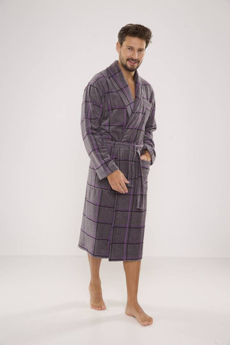 803 / 819 Мъжки халат от хавлиена материя Twin Forex - сив с лилаво каре (сиво каре)