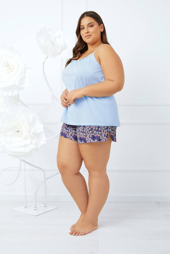 Gonesa Дамска пижама с вталена кройка, къси панталони Италианска мода - синьо/печат