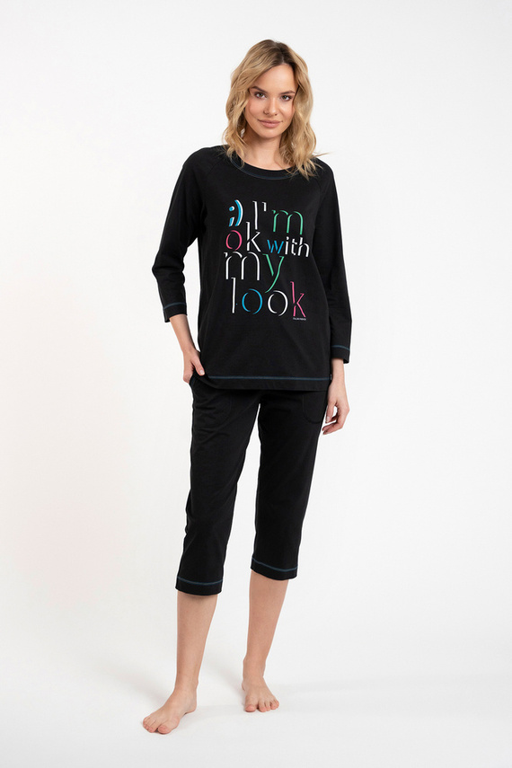 Дамска пижама Olza 3/4 ръкав, 3/4 панталон Италианска мода - черна 