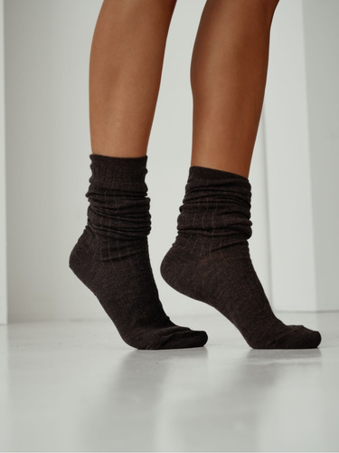 Чорапи до коляното 1627-001 Милена бежови – вълнени, оребрени, некомпресивен маншет