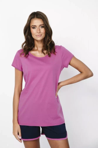 Ontega Дамска пижама с къс ръкав, къси панталони Италианска мода - амарант/ тъмно синьо