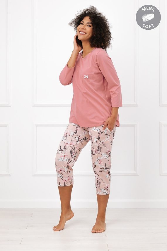 Italian Fashion Kafelia дамска пижама Mega Soft 3/4 с цветя и джоб