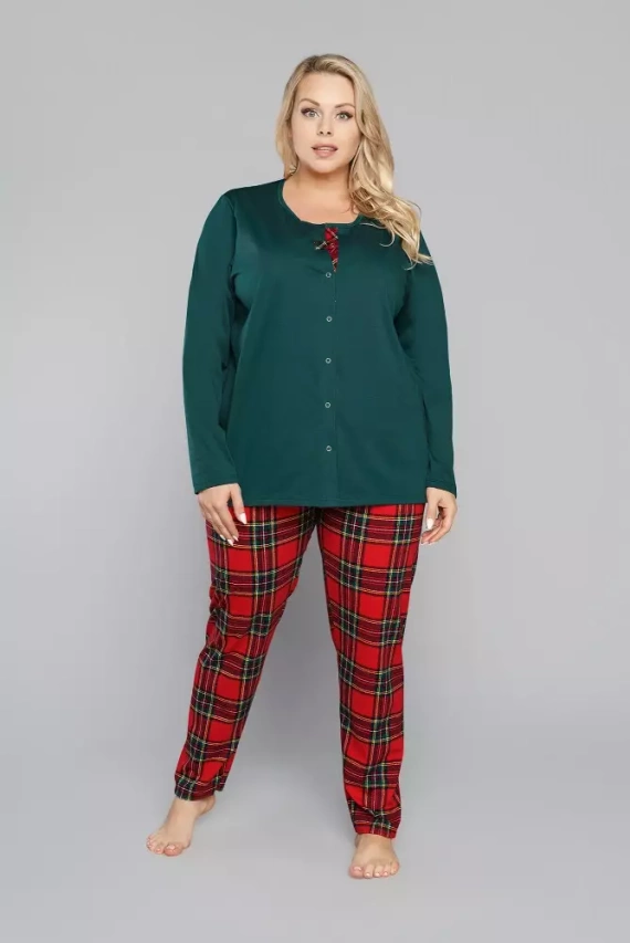 Дамска пижама Zorza с дълъг ръкав и панталон Италианска мода - червено/принт 