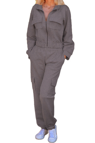 Памучен дамски анцуг Mili Mirale, удобен комплект с джобове - полско производство - сив