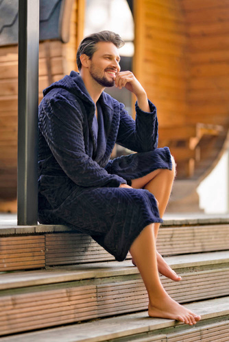 Zygmunt Мъжки халат за баня с качулка Италианска мода - тъмносин 