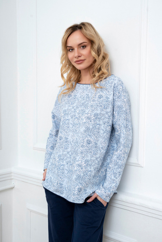 Gracjela Дамска пижама с дълъг ръкав и дълъг панталон Италианска мода - син/зелен принт