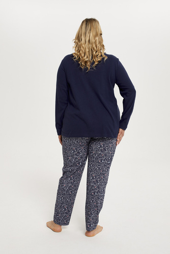 Sajna Дамска пижама с дълъг ръкав и дълъг панталон Италианска мода - морско синьо/принт