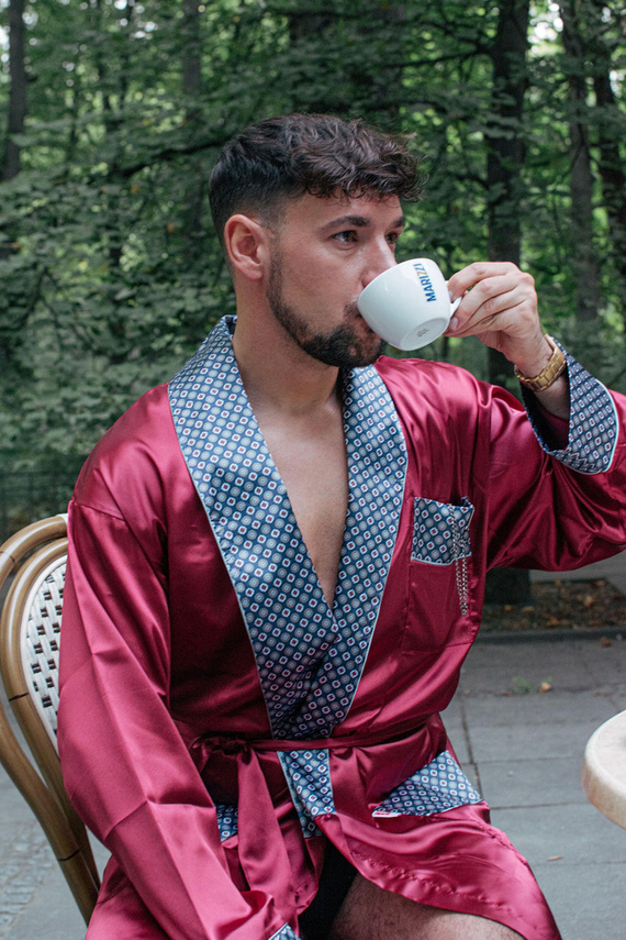 940 Forex мъжки сатенен халат за баня - бордо