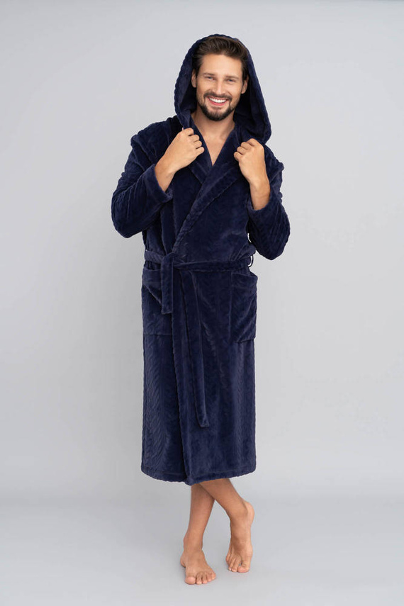 Zygmunt Мъжки халат за баня с качулка Италианска мода - тъмносин 